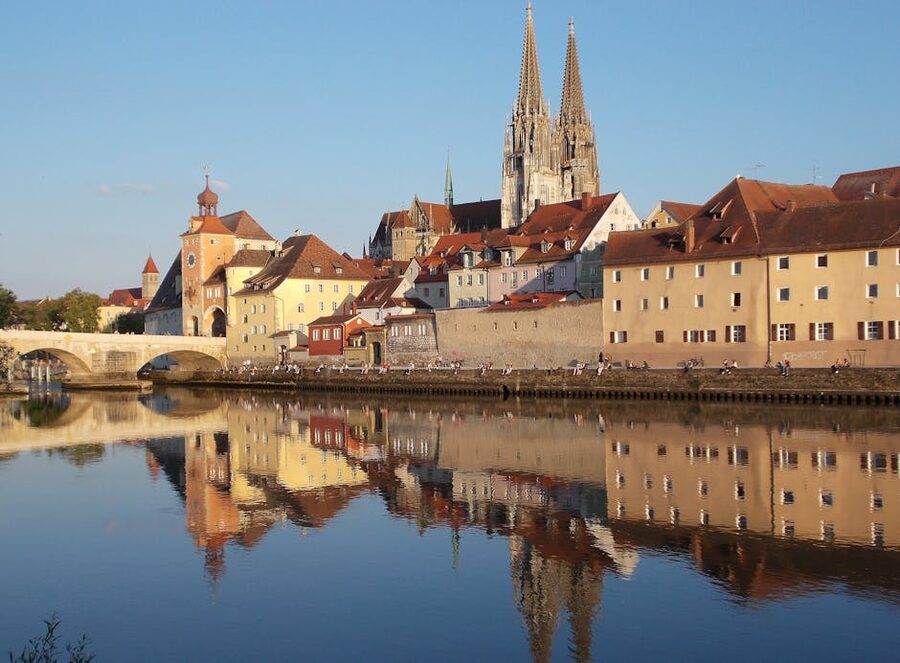 Regensburg historic architecture with reflections