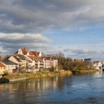 Historic buildings along the Danube in Regensburg