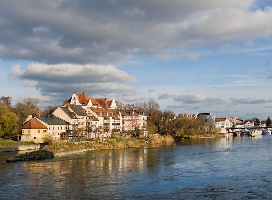 Historic buildings along the Danube in Regensburg