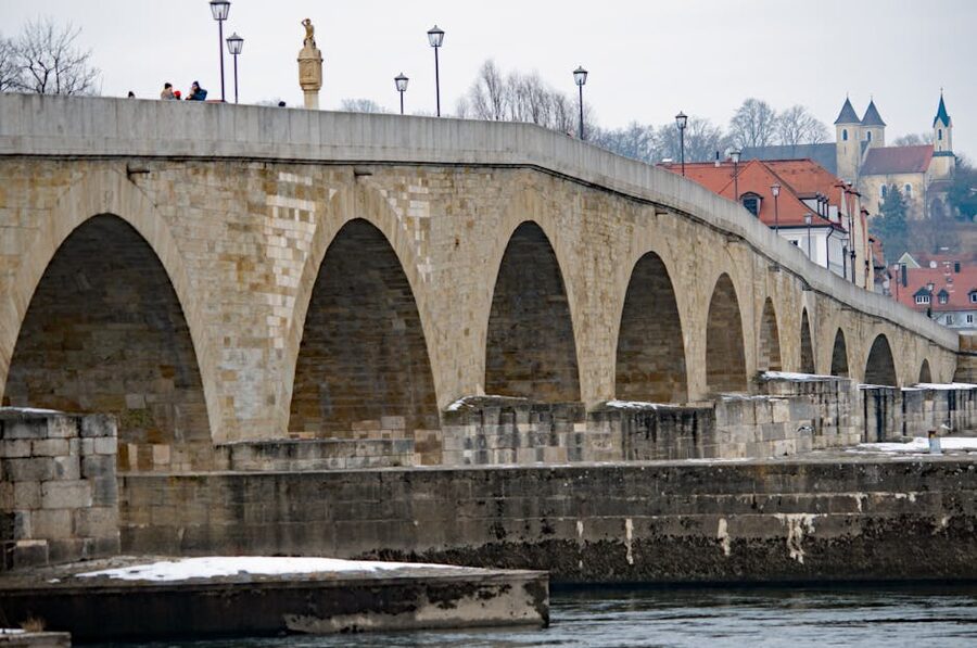 Historic Steinerne Brücke over the Danube in Regensburg