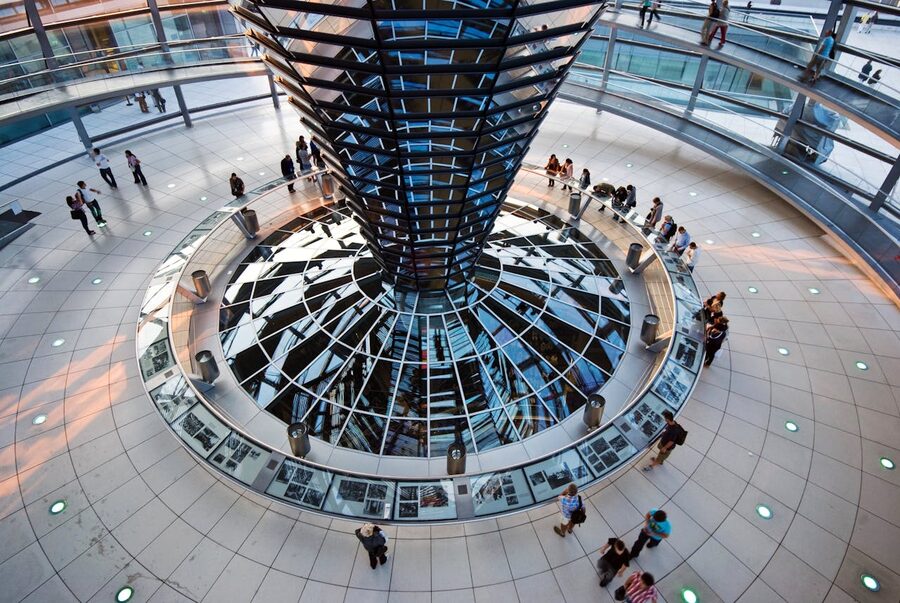 Interior of the Reichstag Dome showcasing modern architecture