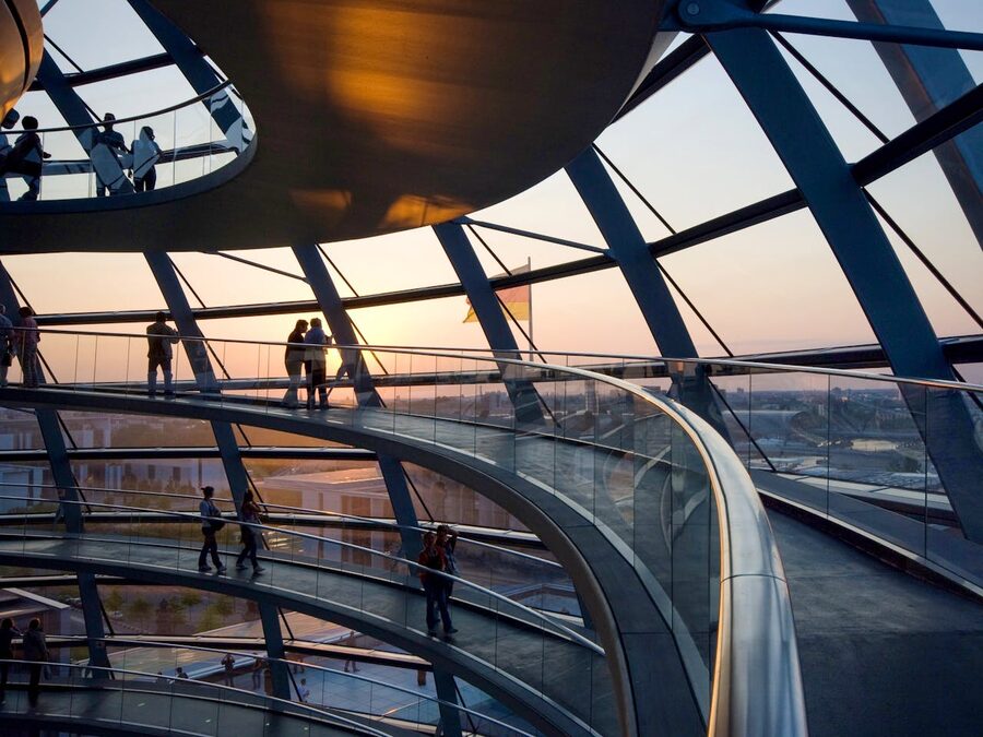 People enjoying sunset inside the Reichstag dome