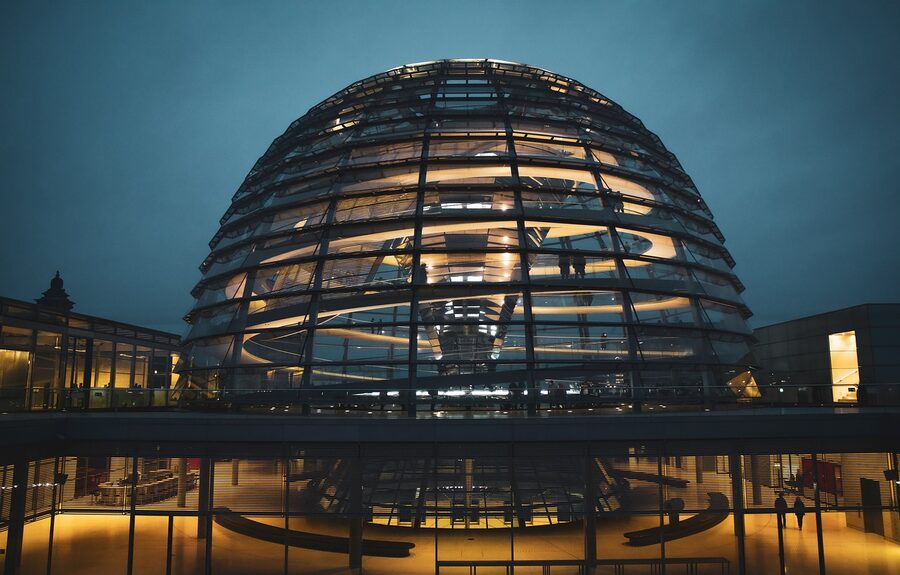 Reichstag dome illuminated at night