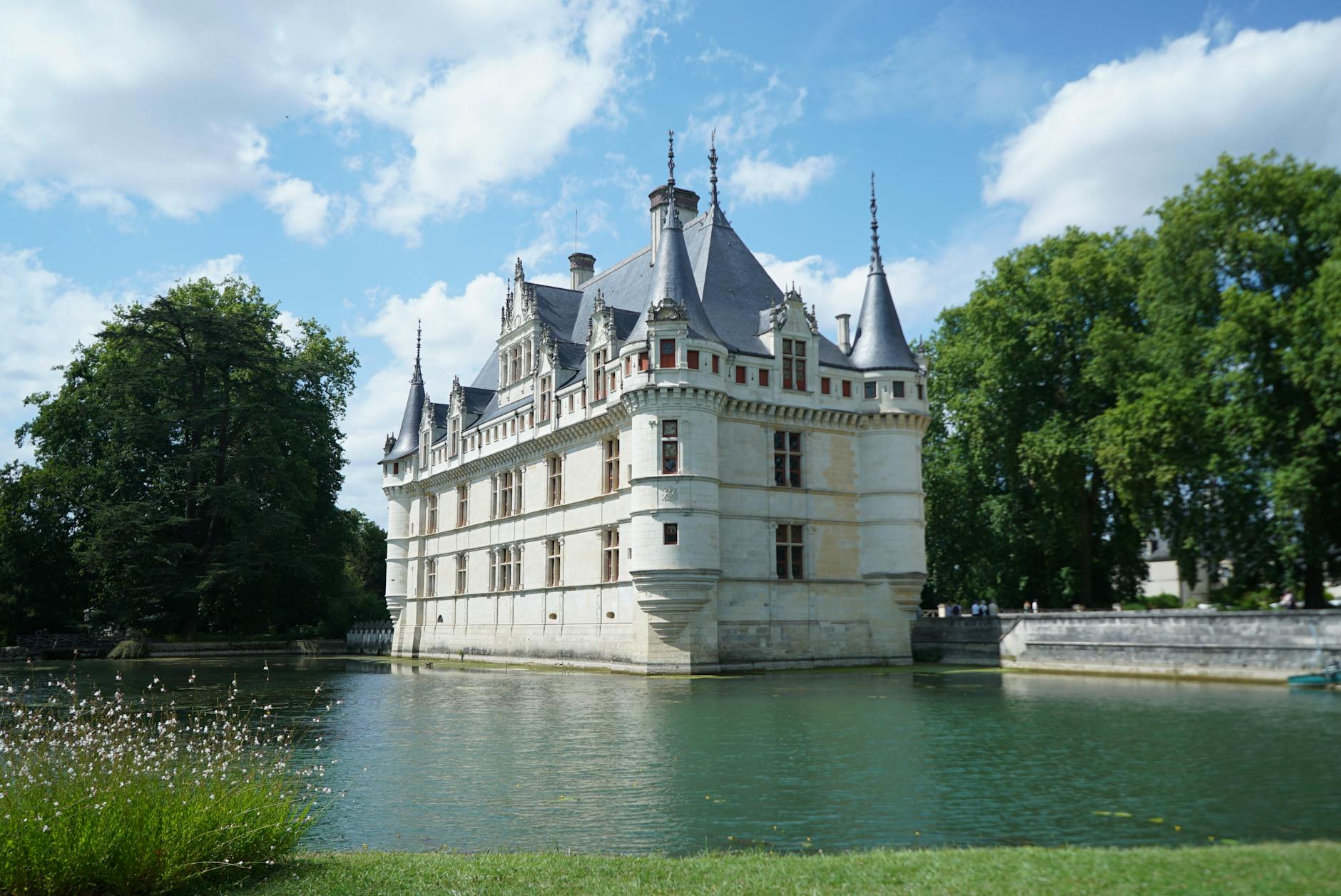 Renaissance castle surrounded by a moat in Loire Valley