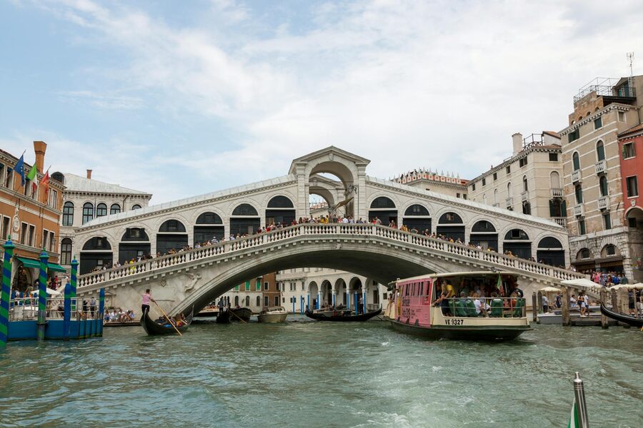 Iconic Rialto Bridge over the Grand Canal Venice