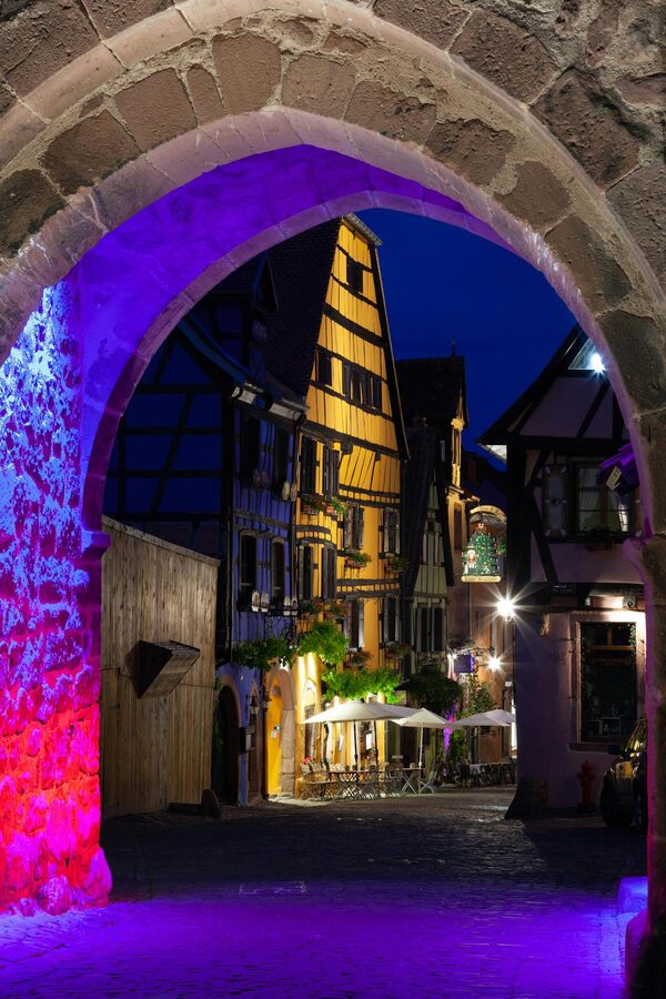 Colourful street in Riquewihr Alsace