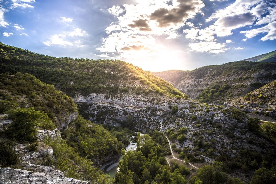 River flowing through a rocky mountain gorge in Provence France
