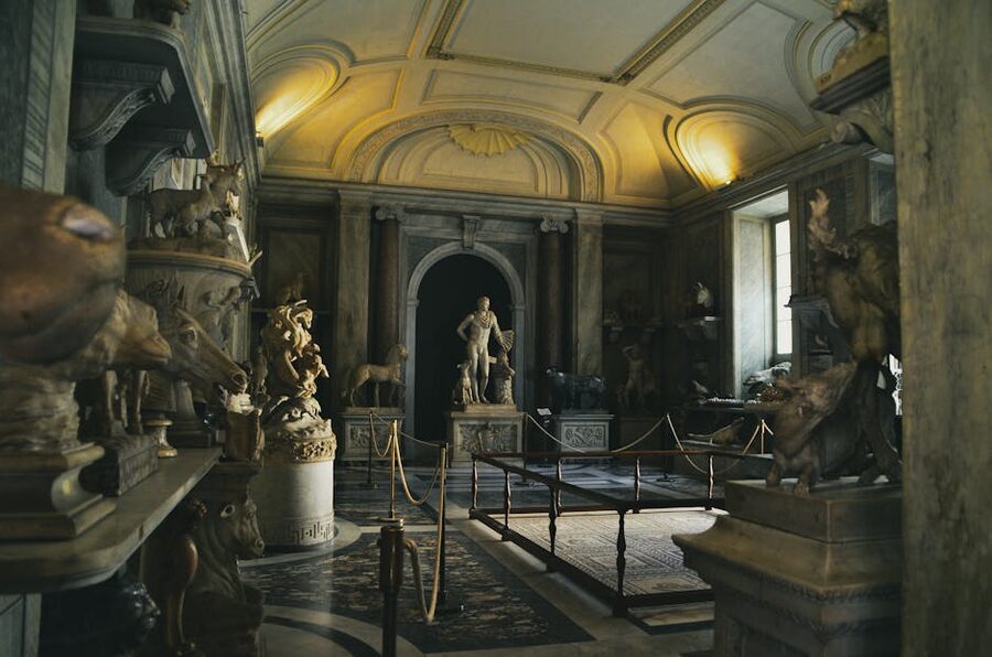 Classical Roman sculpture gallery interior