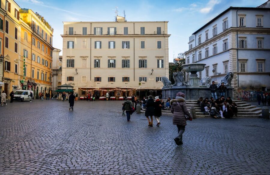Rome historic piazza with cobblestone streets