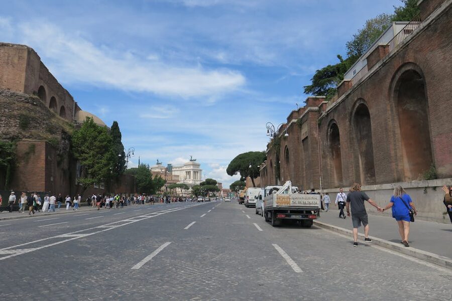 Historic Rome street with ancient walls