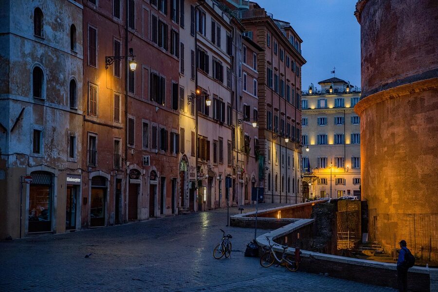 Cobblestone street near the Pantheon Rome