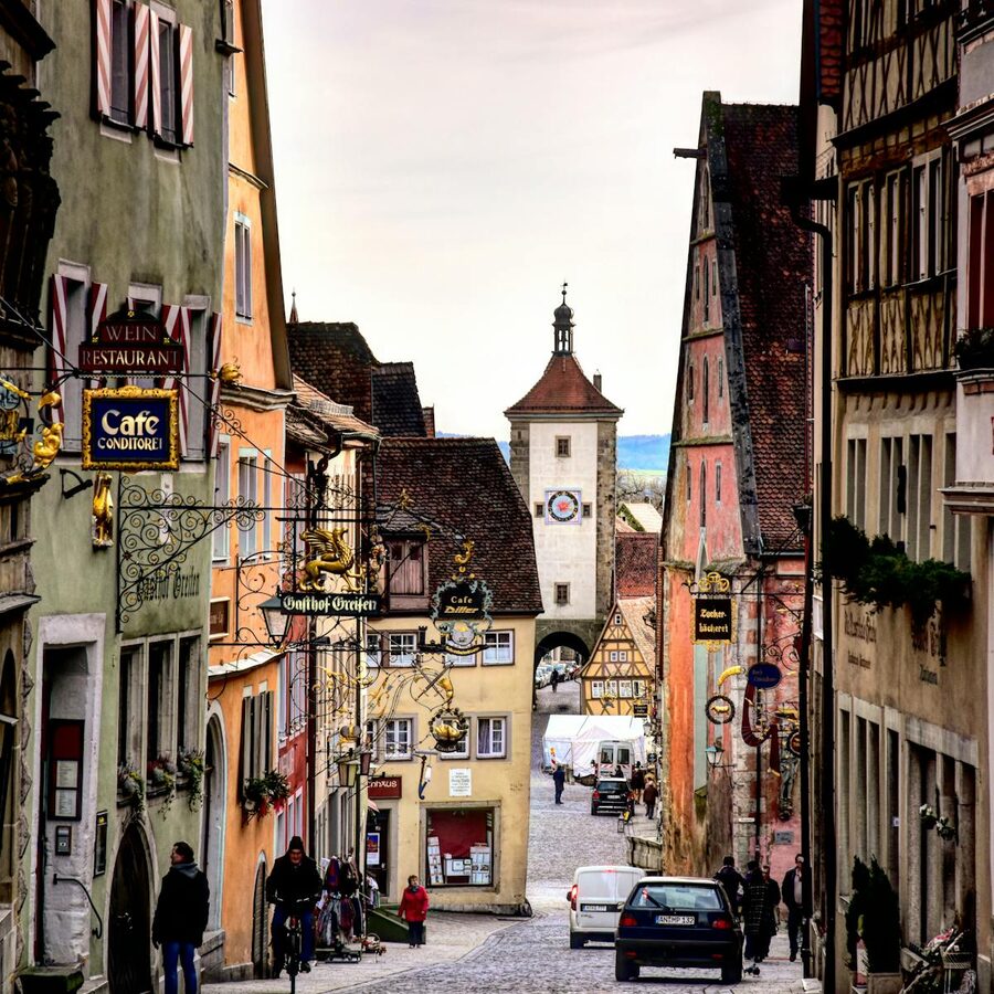 Historic street view of Rothenburg ob der Tauber
