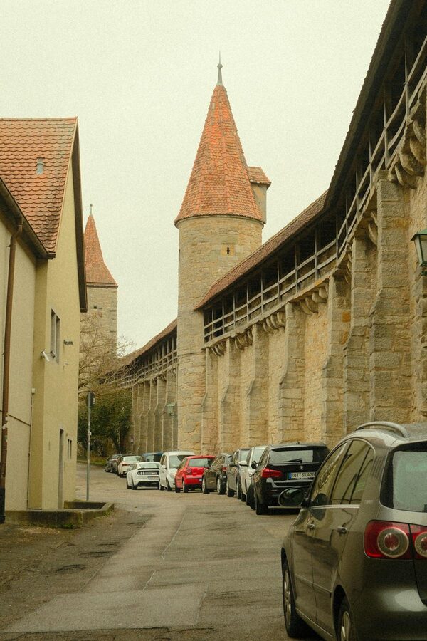 Medieval wall and towers in Rothenburg ob der Tauber