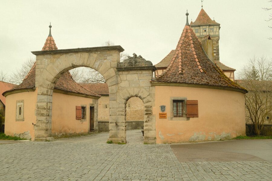 Stone gateway entrance to medieval Rothenburg ob der Tauber