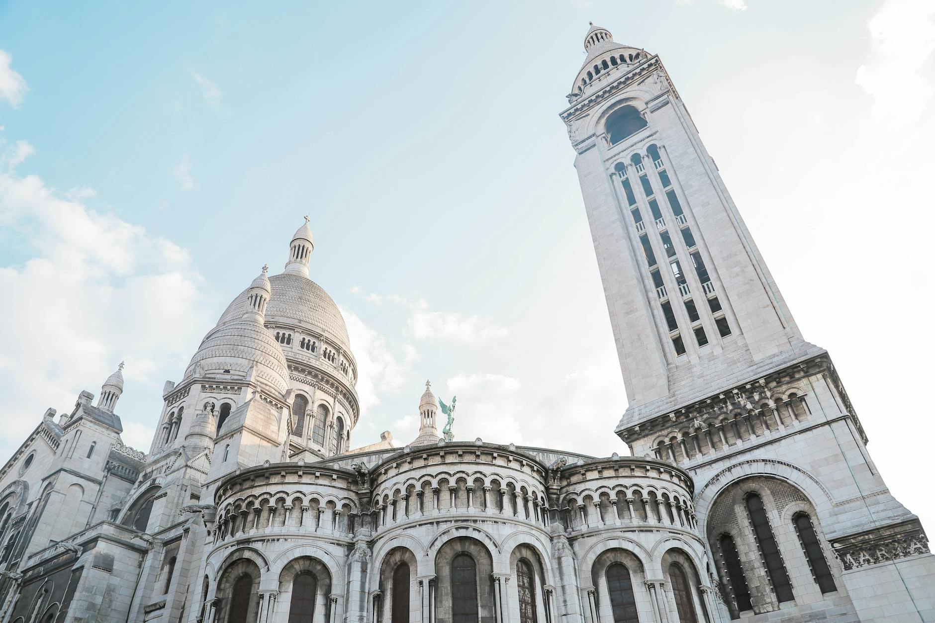 Architectural shot of Sacré-Cœur Basilica against the sky