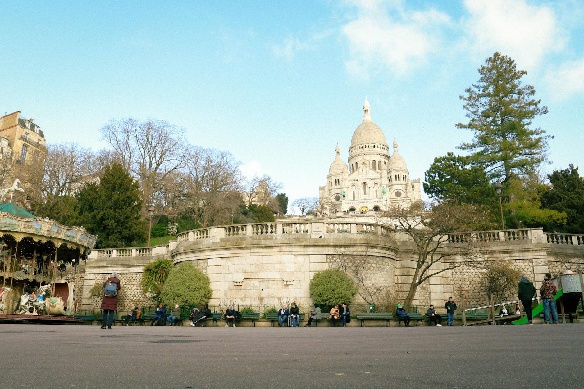 Sacré-Cœur with carousel in the Paris outdoor scene