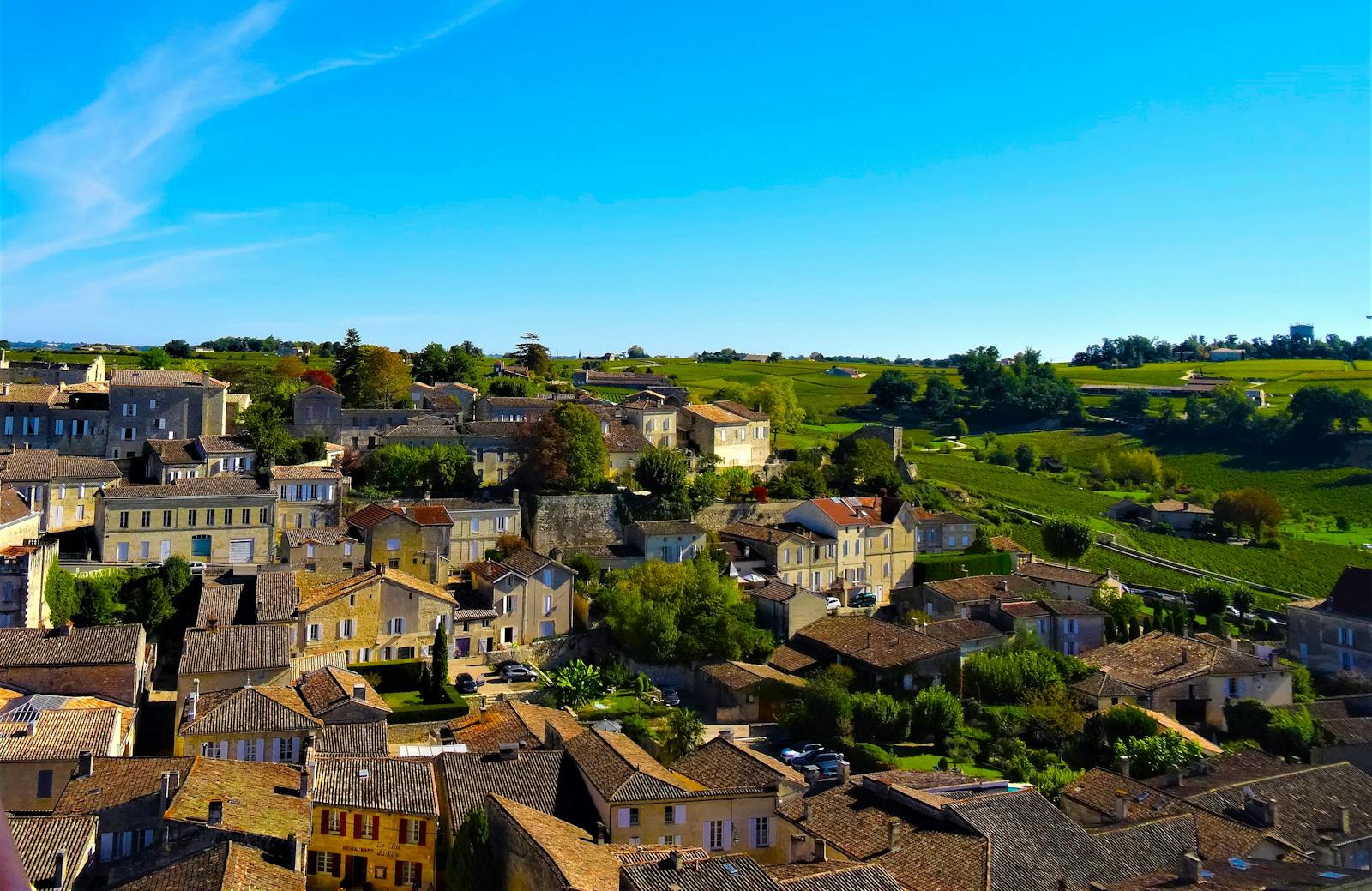 Aerial view of the Saint-Emilion village in France showing its picturesque landscape