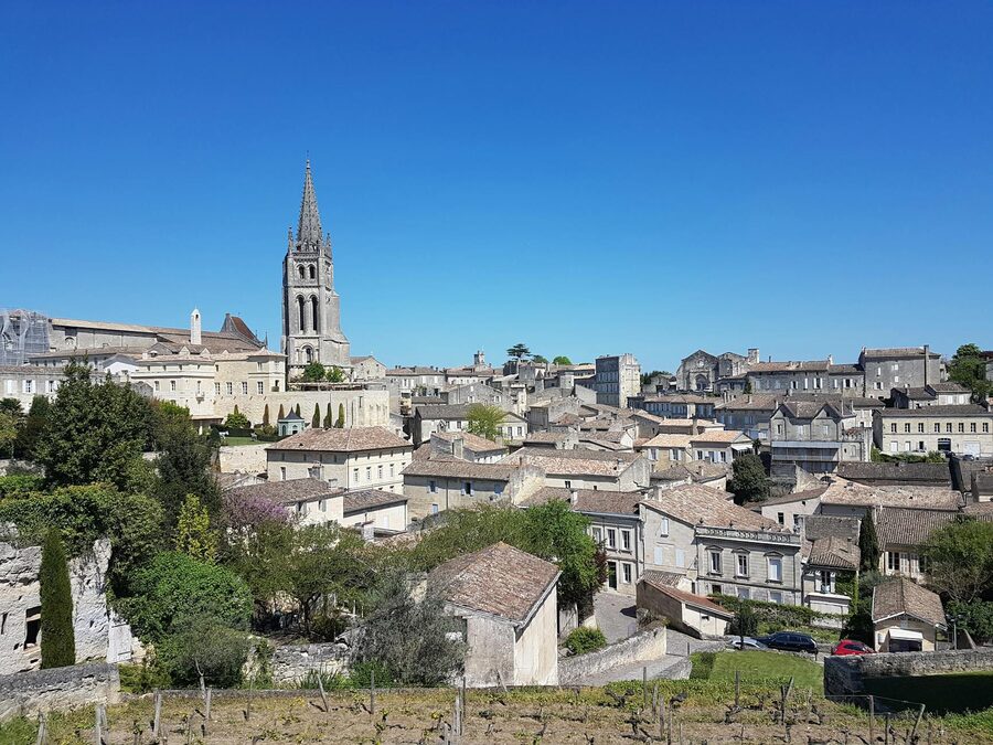 The medieval village of Saint-Emilion with its historic bell tower