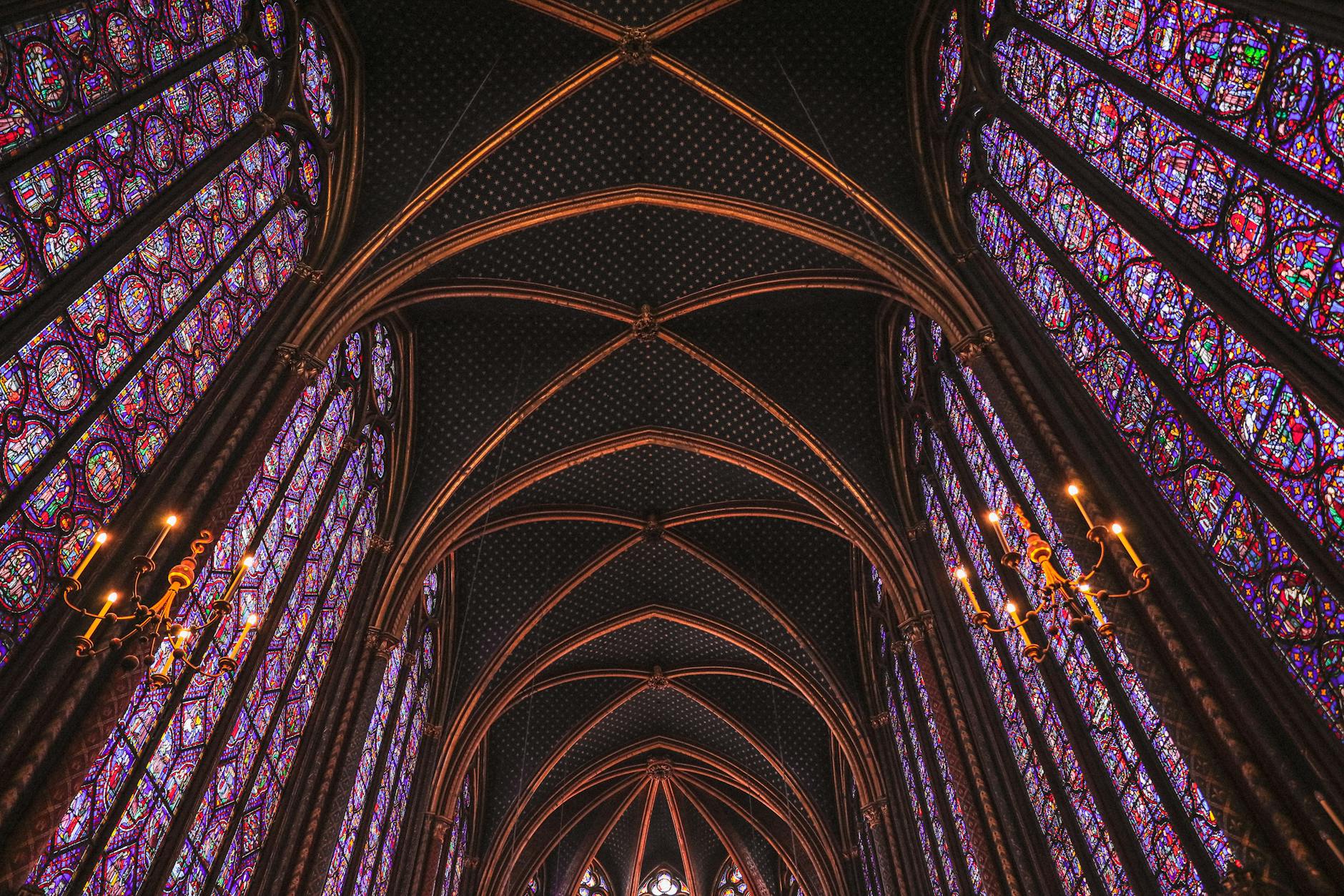 Sainte-Chapelle Gothic arches and windows in Paris