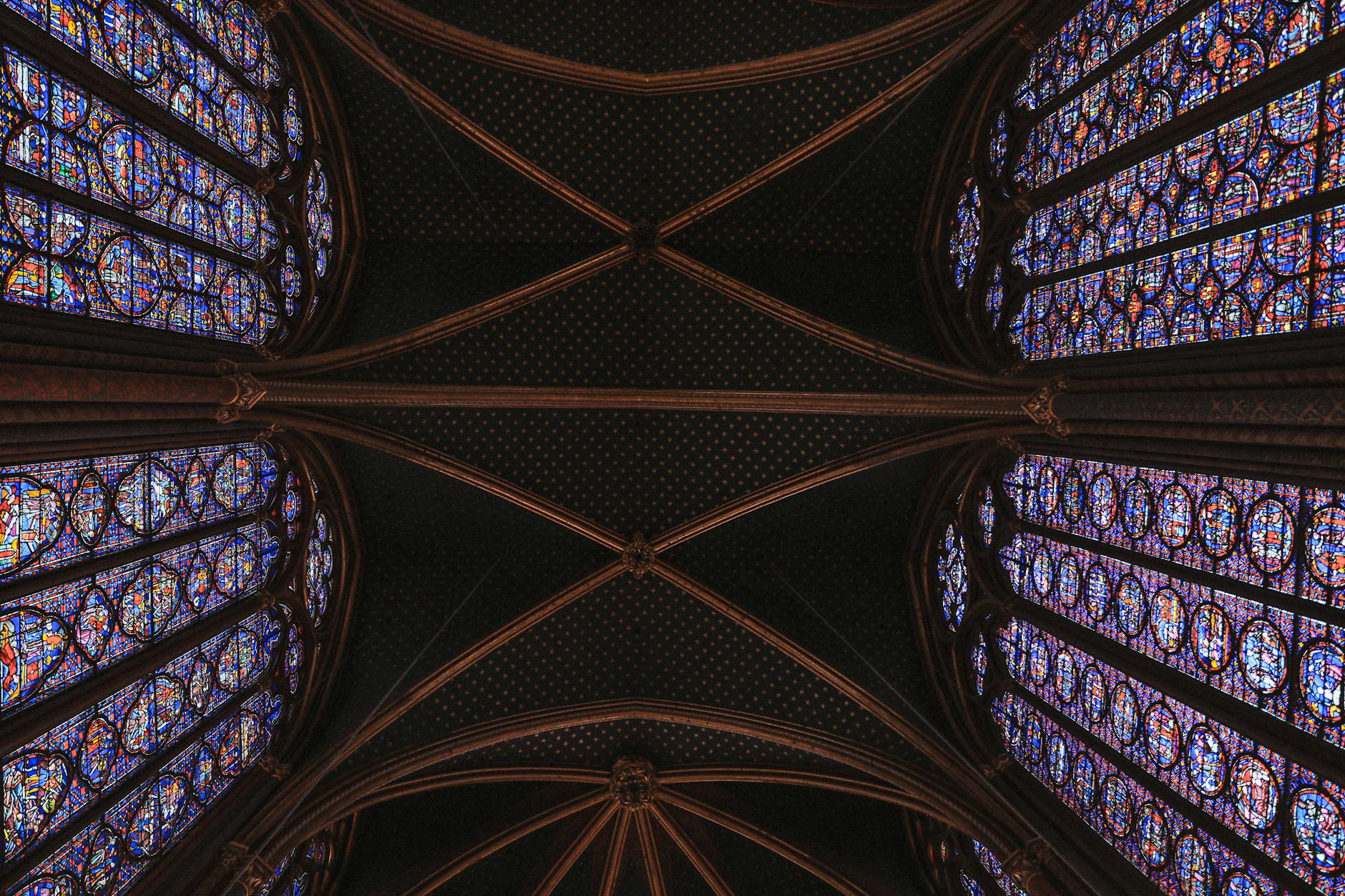 Sainte-Chapelle Gothic stained glass ceiling view