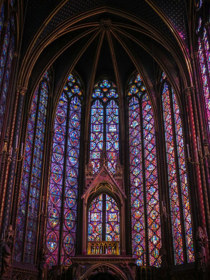 Colourful stained glass inside Sainte-Chapelle