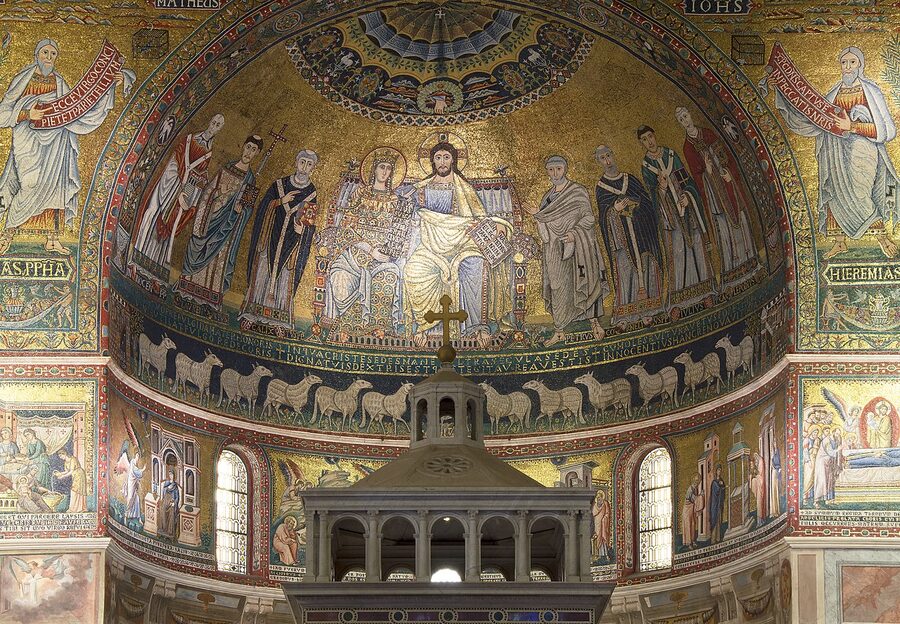 Santa Maria in Trastevere apse with golden mosaics
