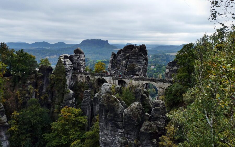 View of the Bastei Bridge in Saxon Switzerland
