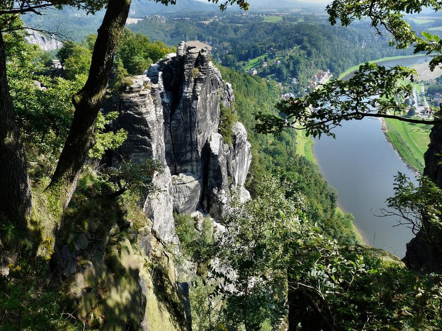 Panoramic view from Bastei Bridge Saxon Switzerland