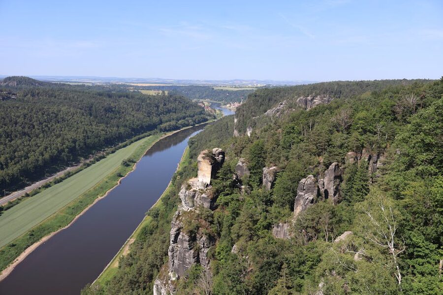 Aerial view of rock formations in Saxon Switzerland