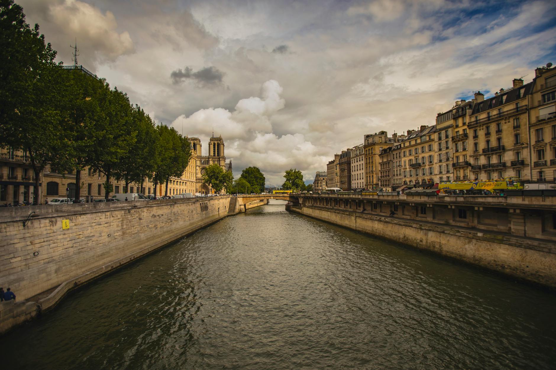 The Seine river with Notre-Dame and classical Paris architecture