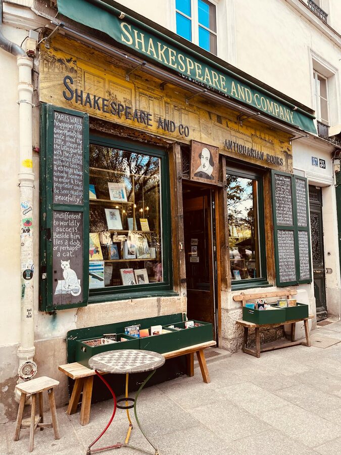 Shakespeare and Company bookshop exterior in Paris