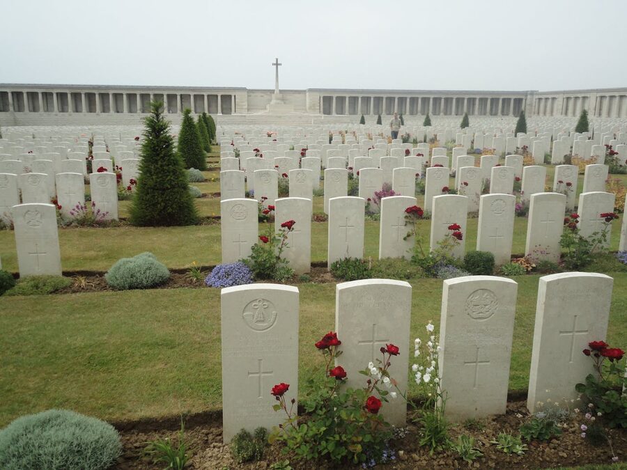 Rows of white gravestones at Somme American Cemetery