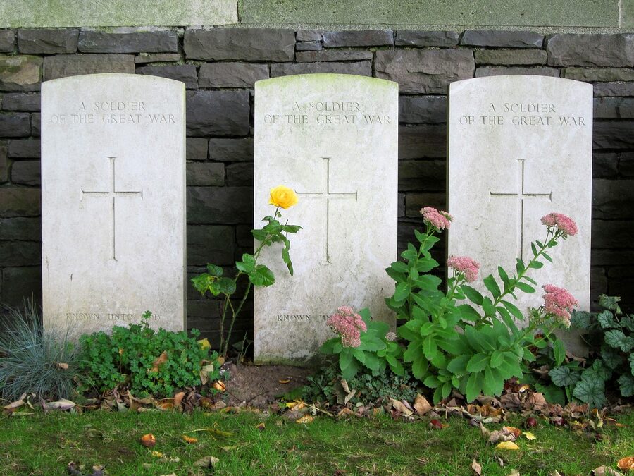 Somme memorial with poppy field