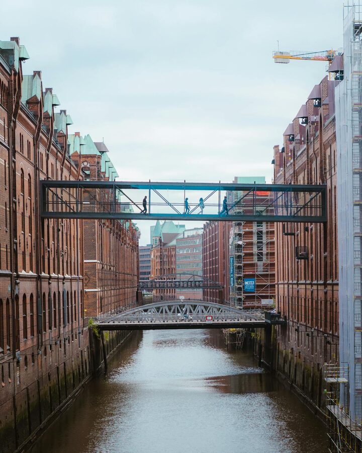 Brick warehouses and canals in Hamburg Speicherstadt