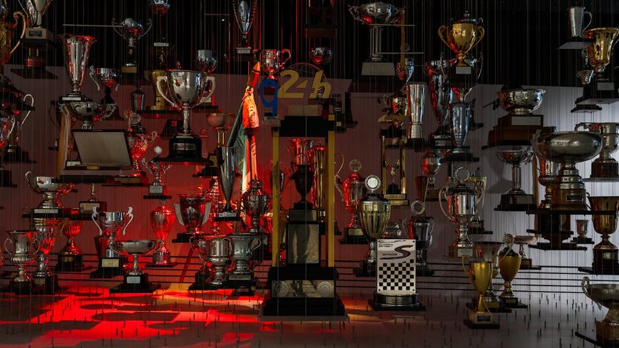 Sports museum trophy display