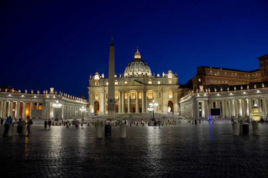 St Peters Basilica illuminated at evening