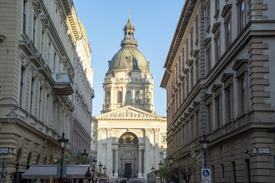 St Stephens Basilica in Budapest showing the neoclassical architecture and dome
