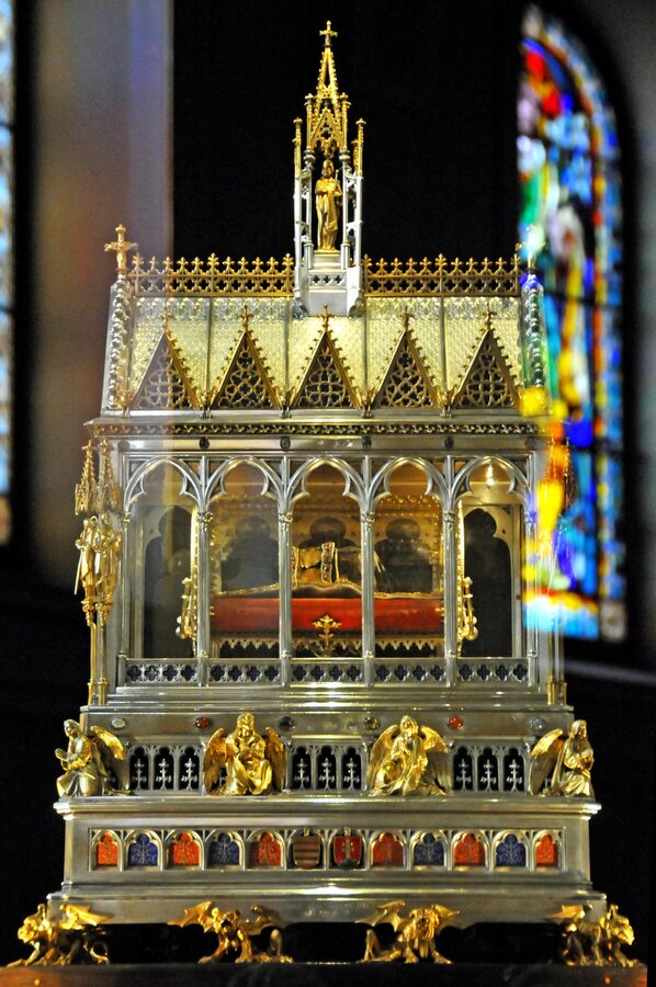 The Holy Right Hand of St Stephen also known as Szent Jobb displayed in its golden reliquary at St Stephens Basilica Budapest