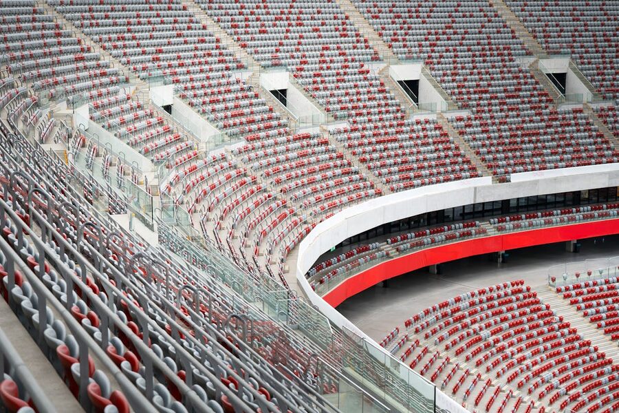 Empty stadium panoramic view of seating tiers