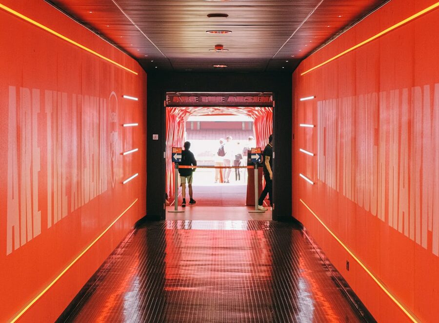Players tunnel entrance leading to stadium pitch