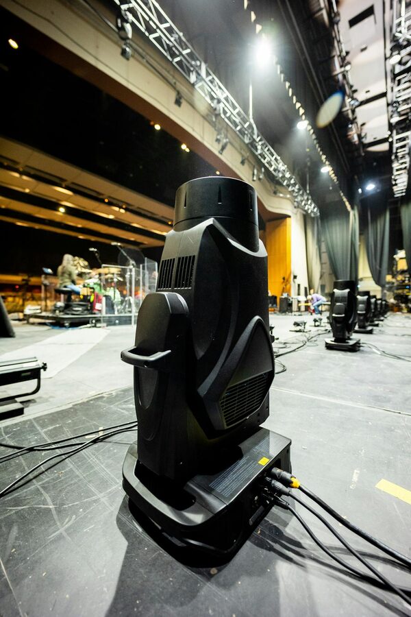 Professional stage lighting equipment in a theater
