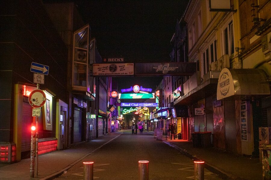Nightlife street in Hamburg city