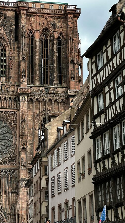 Strasbourg Cathedral with half-timbered buildings