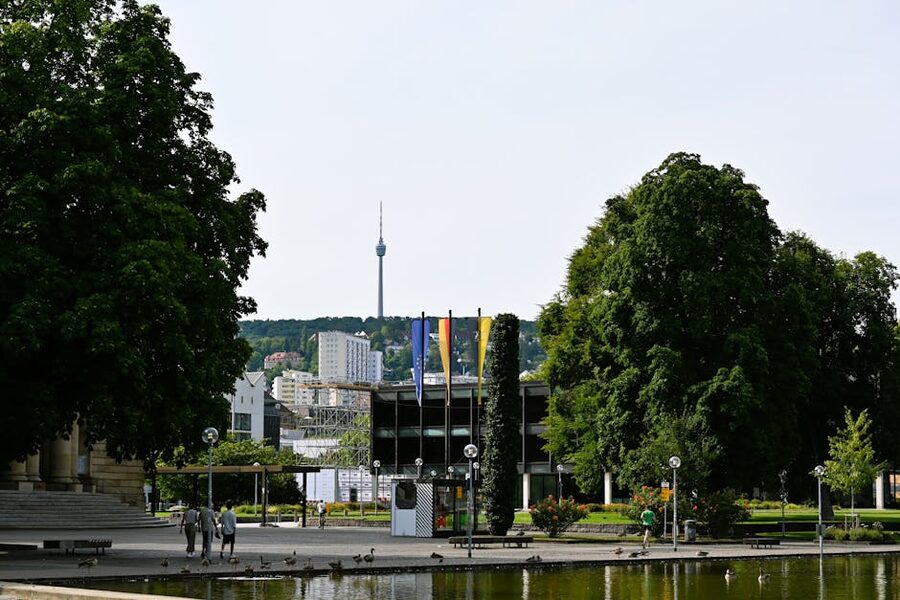 Stuttgart park with greenery and architecture