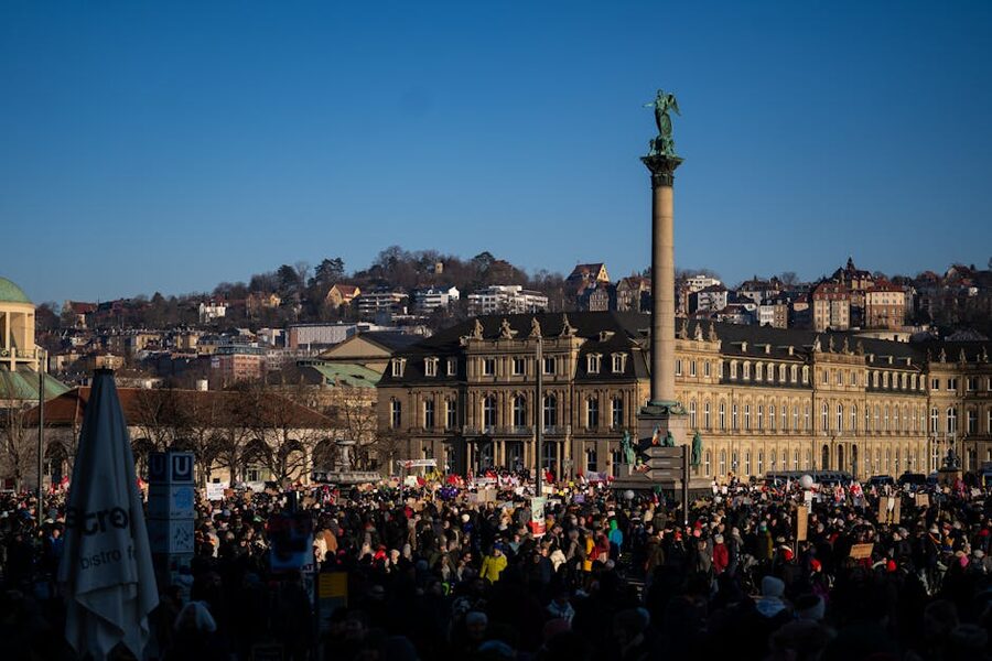 Crowd gathering at Schlossplatz Stuttgart