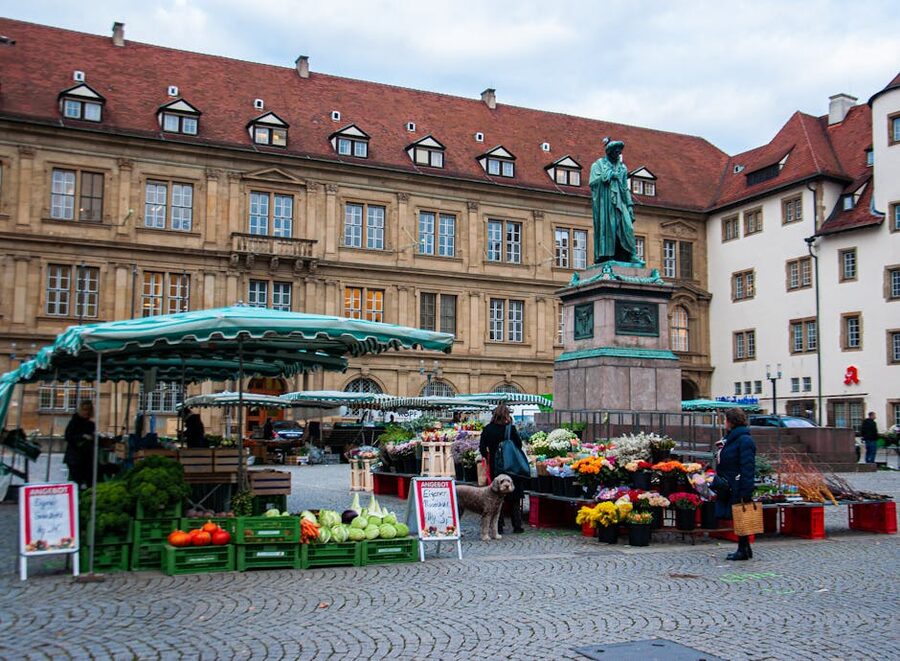 Lively street market in Stuttgart