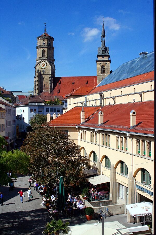 Stuttgart Markthalle market hall and Stiftskirche church