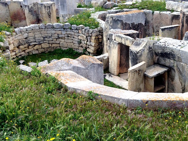 Megalithic stone structures at Tarxien temple in Malta
