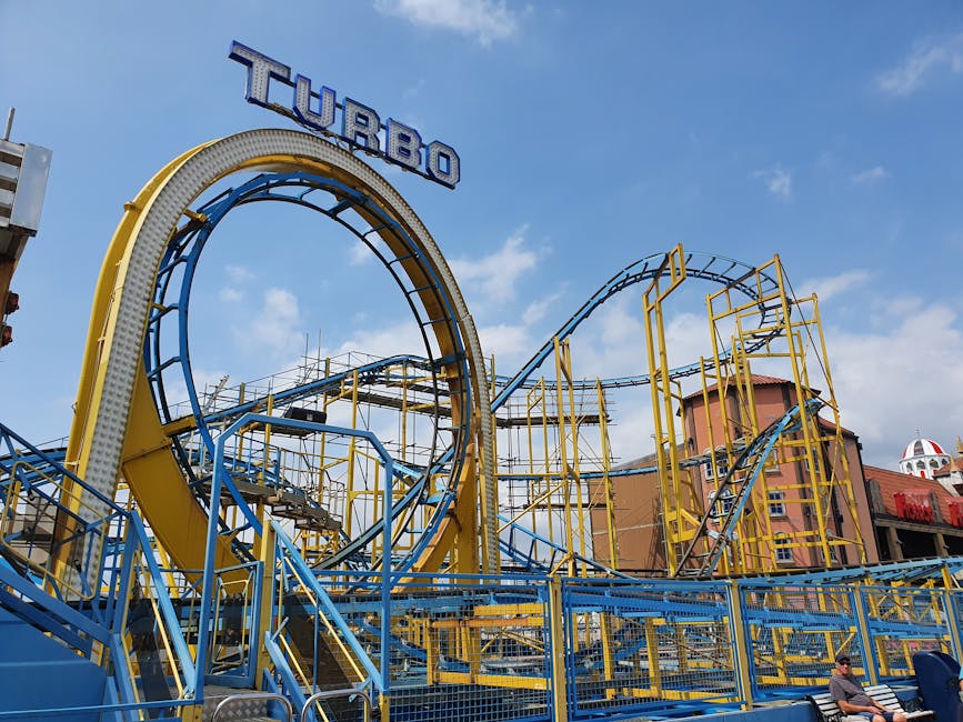 Colorful roller coaster at theme park