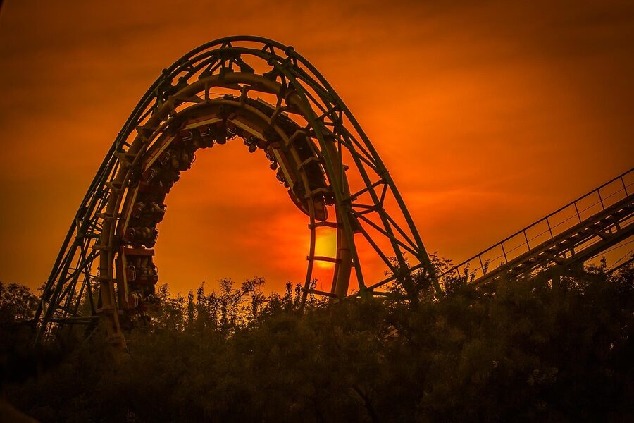 Roller coaster at dusk